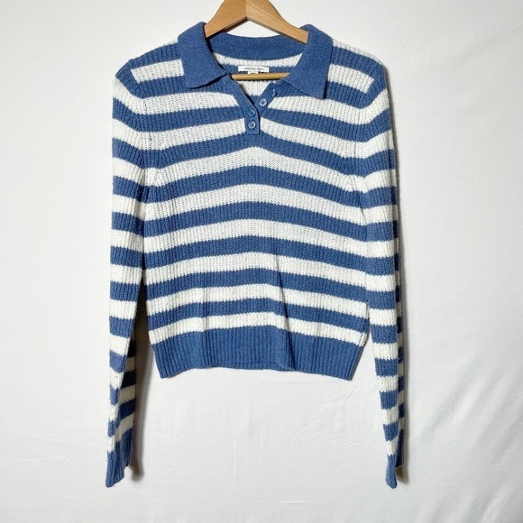 American Eagle blue and white academic striped cropped and collared sweater sz.M - Picture 1 of 10